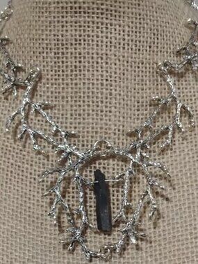 Silver Plated Tree Branch Necklace with Hematite Gemstone